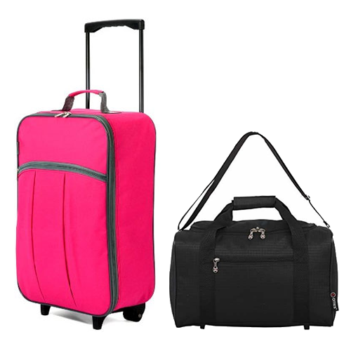 Smart Cabin Bag Set 55x35x20cm Pink & Fly Free Under Seat Bag Black